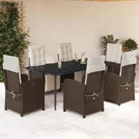 7-delige Tuinset met kussens poly rattan bruin