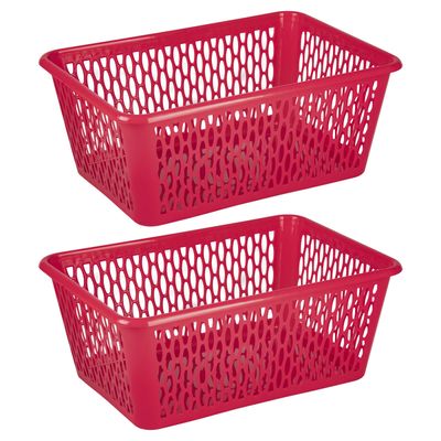Opbergmand/kastmandje - 2x stuks - 6,5 liter - fuchsia roze - kunststof - 20 x 30 x 11 cm