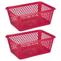 Opbergmand/kastmandje - 2x stuks - 6,5 liter - fuchsia roze - kunststof - 20 x 30 x 11 cm