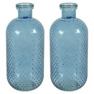 Bloemenvaas Cactus Dots - 2x - blauw transparant - glas - D15 x H35 cm