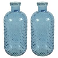 Bloemenvaas Cactus Dots - 2x - blauw transparant - glas - D15 x H35 cm - thumbnail