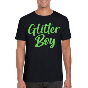 Verkleed T-shirt voor heren - glitter boy - zwart - groen glitter - carnaval/themafeest