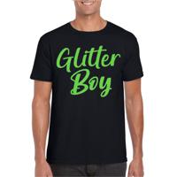 Verkleed T-shirt voor heren - glitter boy - zwart - groen glitter - carnaval/themafeest - thumbnail