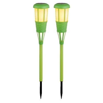2x stuks solar tuinfakkel/tuinlamp groen op zonne-energie 61 cm