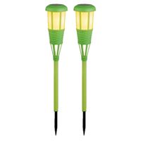 2x stuks solar tuinfakkel/tuinlamp groen op zonne-energie 61 cm