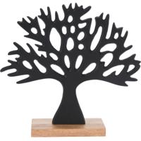 Decoratie levensboom - Tree of Life - aluminium/mango hout - 27 x 25 cm - zwart - thumbnail