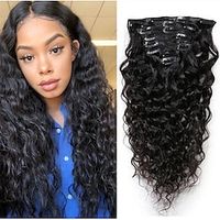 mode 20 inch water golvend clip ins human hair extensions romantiek bouncy krullend natuurlijke golf haar clip ins 100 gram voor afrika amerika zwarte vrouwen Lightinthebox