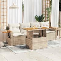 5-delige Loungeset met kussens poly rattan en acaciahout beige