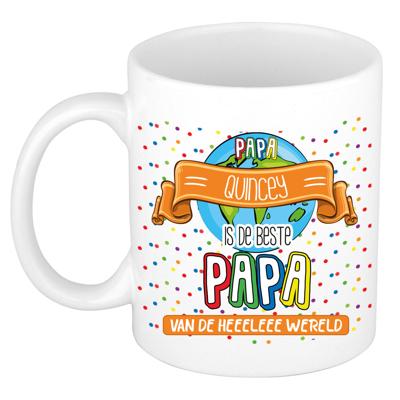 Naam mok papa Quincey - wit - de beste - keramiek - 300 ml - Vaderdag/verjaardag