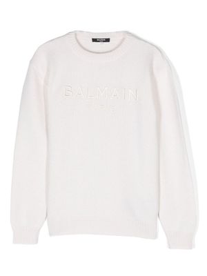 Balmain Kids pull à logo brodé - Tons neutres