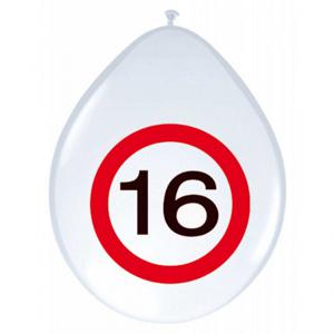 16 jaar verjaardag ballonnen - verkeersbord versiering - 8x stuks - 30 cm