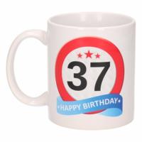37 jaar Verjaardag koffiemok - cadeau beker - stopbord print - 300 ml - keramiek - wit