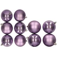 10x stuks kunststof kerstballen lila paars 8 en 10 cm