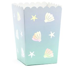 Popcorn bakjes zeemeermin/oceaan thema 12,5 cm - Setje van 6x stuks   -