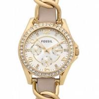 Fossil Riley multifunctioneel horloge van roestvrij staal en leer Goudkleurig en grijs ES3465
