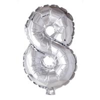 Globos Folie ballon nummer &apos;8&apos; zilver 40cm