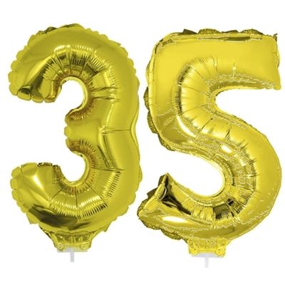 35 jaar leeftijd feestartikelen/versiering cijfer ballonnen op stokje van 41 cm