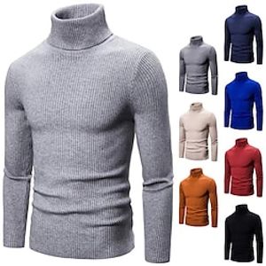 Voor heren Trui Coltrui Bijgesneden trui Geribd breien Normaal Gebreid Effen Coltrui Modern eigentijds Werk Alledaagse kleding Kleding Winter Wijn Zwart M L XL Lightinthebox