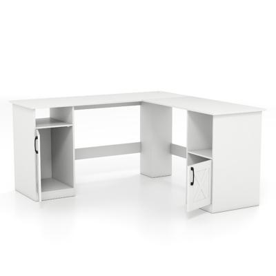 L-vormig Bureau 150 x 150 cm Hoekbureau met Oplaadstation 4 Open Planken en 2 Kasten Computertafel Houten Bureaublad voor Studeerkamer Kantoor en Thuiskantoor Wit
