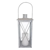 Zilveren tuin lantaarn/windlicht van zink 17,2 x 17,2 x 36,5 cm - Lantaarns - thumbnail