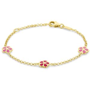 Armband Bloemen geelgoud-emaille rood-roze 11-13 cm