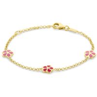Armband Bloemen geelgoud-emaille rood-roze 11-13 cm - thumbnail