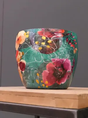 TS Collection bloempot blooming metaal 17x15cm smaragd TS Collection bloempot blooming metaal 17x15cm smaragd