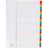 Pergamy tabbladen met indexblad, ft A4, 11-gaatsperforatie, geassorteerde kleuren, set 1-31