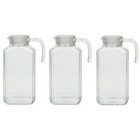 Schenkkan - 3x - transparant - 1,7 liter - 26 x 9 x 16 cm - glas - met handvat - waterkan - sapkan