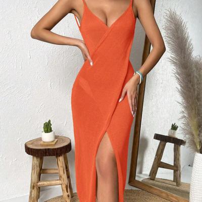 Bon&Bon Women's Apricot Wrap Hem Cami Dress - Semi-Sheer Beach Cover Up Orange / L