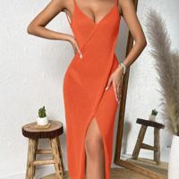 Bon&Bon Women's Apricot Wrap Hem Cami Dress - Semi-Sheer Beach Cover Up Orange / M
