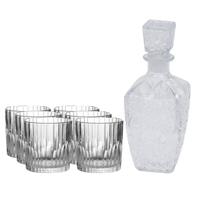 Glazen whisky/water karaf 900 ml met 6x whiskyglazen 310 ml - Whiskeykaraffen - thumbnail