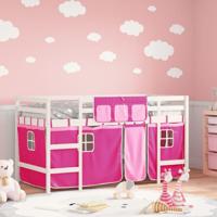 Kinderhoogslaper met gordijnen 90x190 cm grenenhout roze