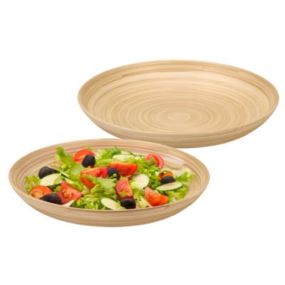 Serveerschaal/saladeschaal - 2x - D30 x H5 cm - bamboe - naturel - platte schaal