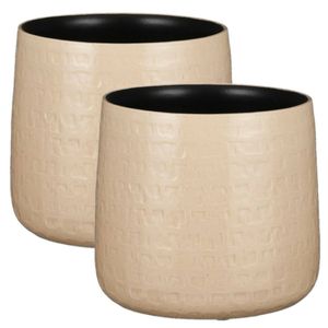 2x Stuks Plantenpotten/bloempotten keramiek beige relief - D19 en H17 cm