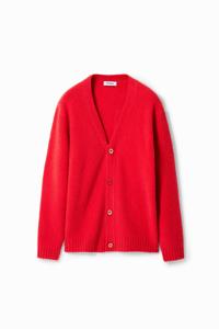 Gestructureerde effen cardigan - RED - XL