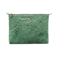 Cosmetic Flat Pouch Large Velvet Quilted Green - thumbnail