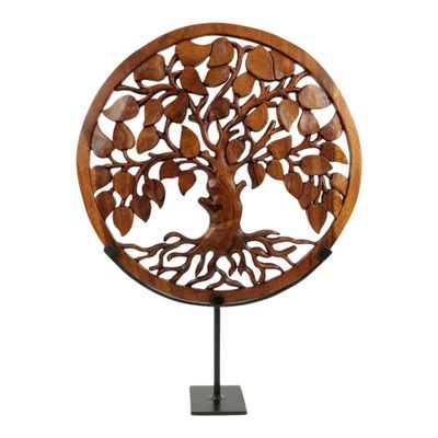 Houten Beeld Tree of Life op Standaard (54 x 39 x 10 cm)