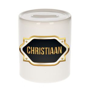 Naam cadeau spaarpot Christiaan met gouden embleem