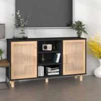 Dressoir 105x30x60 cm massief grenen hout en rattan zwart