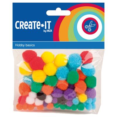 Haza Witbaard Gekleurde pompoms, 78st.