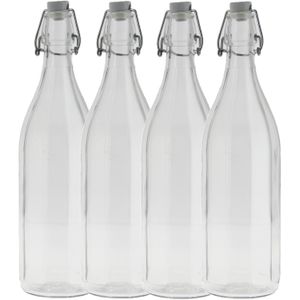 5x Stuks glazen fles transparant met beugeldop 1000 ml