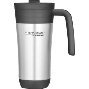 Warmhoudbeker/thermos isoleer koffiebeker/mok - RVS - zilver/zwart - 425 ml   -