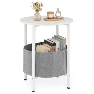 Ronde Bijzettafel Met Afneembare Vilten Mand & Opbergruimte Moderne Nachtkastje Wit