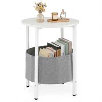 Ronde Bijzettafel Met Afneembare Vilten Mand & Opbergruimte Moderne Nachtkastje Wit