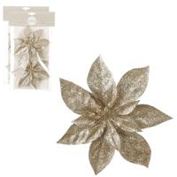 Decoratie bloemen op clip - 4x stuks - champagne - 15 cm - polystyreen - thumbnail