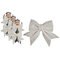 6x stuks kerstboomversieringen kleine ornament strikjes/strikken witte glitters 14 x 12 cm - Kersthangers