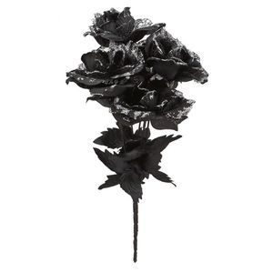 Halloween accessoires bloemen - zwarte rozen met blaadjes - 35 cm
