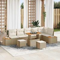 9-delige Tuinbankenset met kussens poly rattan acacia beige