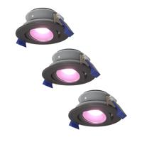 Set van 3 Lima smart inbouwspots - Wifi + Bluetooth - RGBWW - GU10 5,5 Watt 345 Lumen - Kantelbaar - Google Home, Amazon Alexa en Siri - IP65 Waterdicht - Zwart - Bestuurbaar via app en stem
